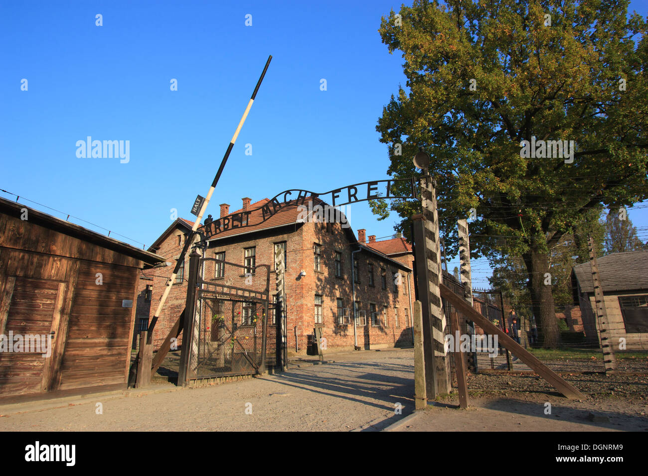 Auschwitz concentration camp entrance Stock Photo