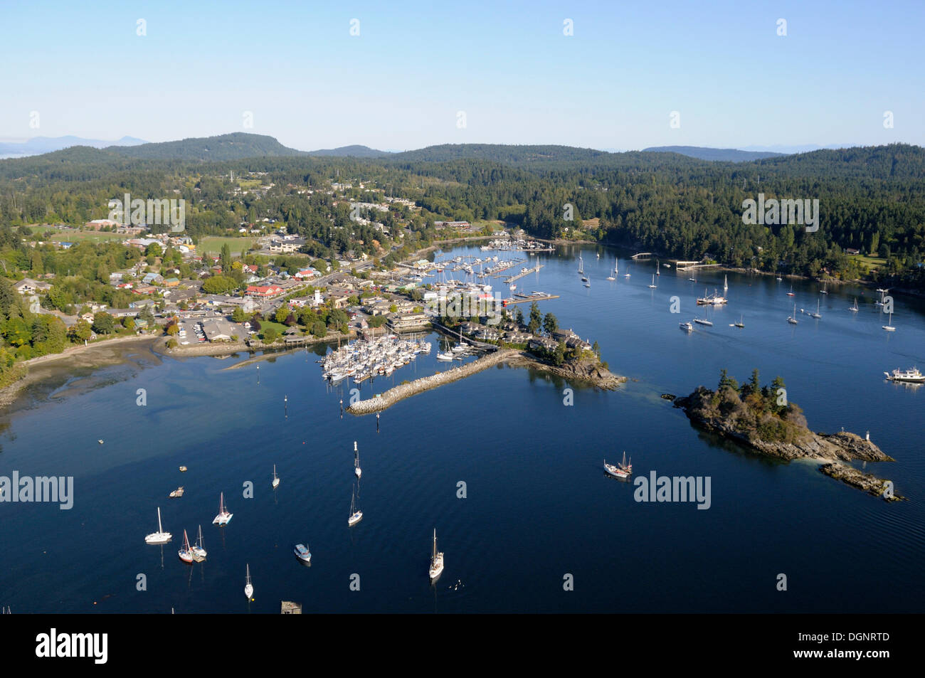 Aerial view of Ganges, Salt Spring Island, Gulf Islands, British
