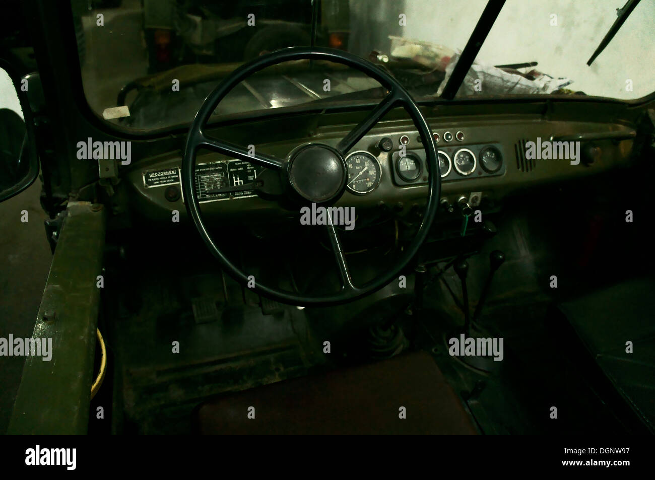 all terrain vehicle UAZ 469, interior, steering wheel Stock Photo