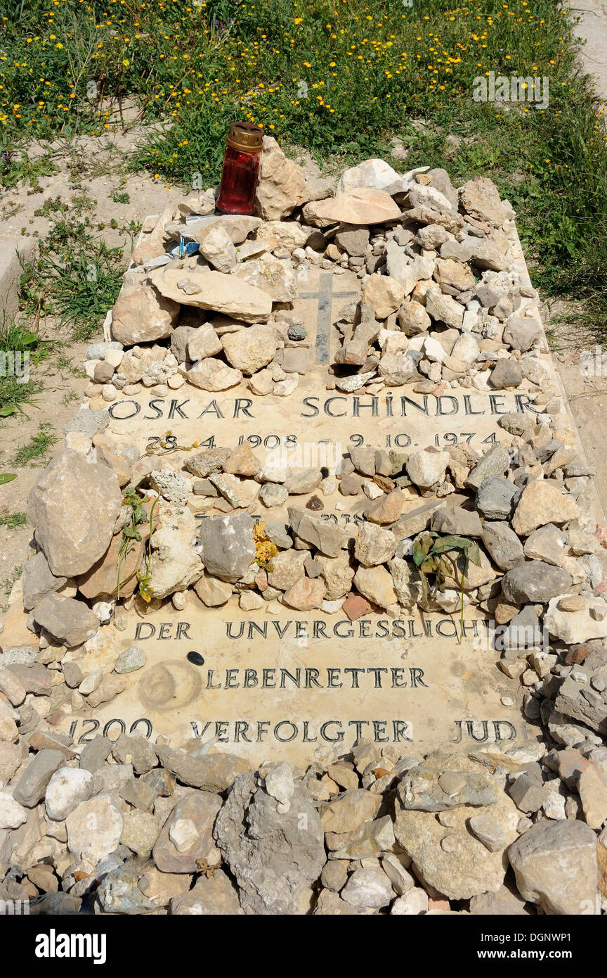 Grave of Oskar Schindler, Franciscan cemetery on Mount Zion, Jerusalem, Israel, Western Asia, Middle East Stock Photo