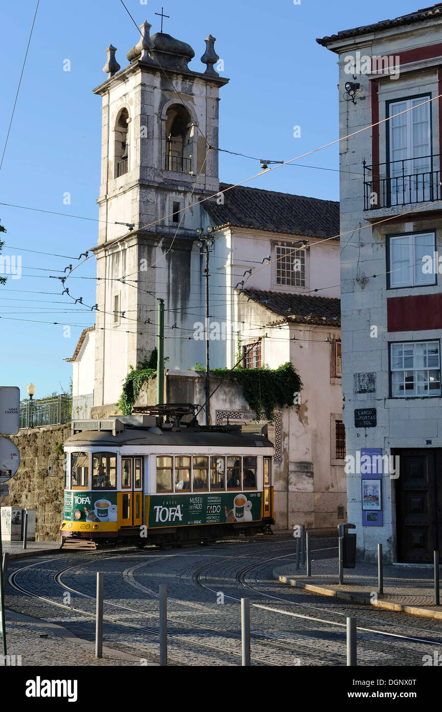Igreja de Santa Luzia, Rococo church, and a tram, old town, Alfama, Lago das Portas, Lisbon, Portugal, Europe Stock Photo
