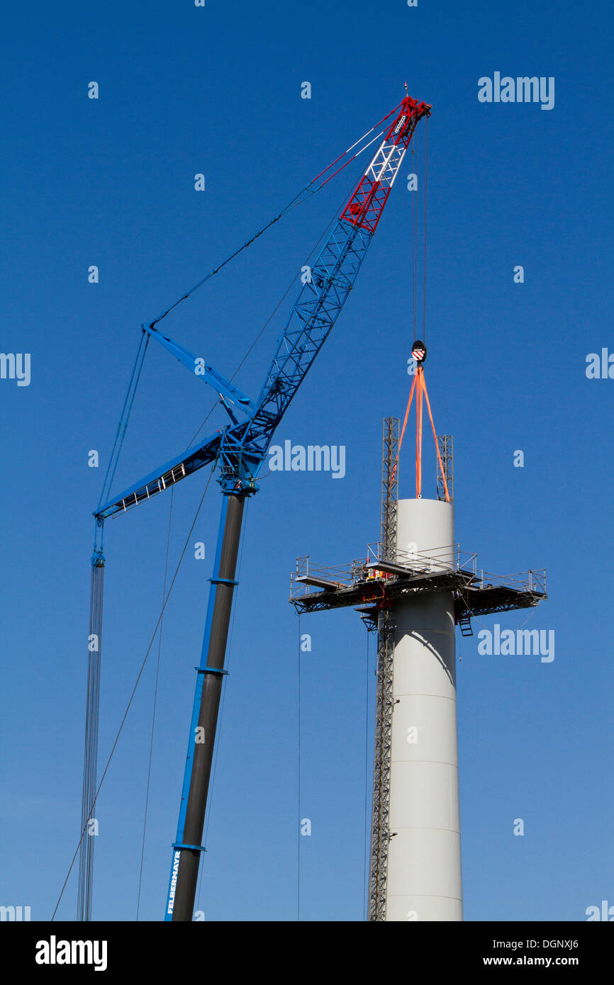 Construction of a wind turbine, type Enercon E82, Grosshofen wind farm, Marchfeld, Lower Austria, Austria, Europe Stock Photo
