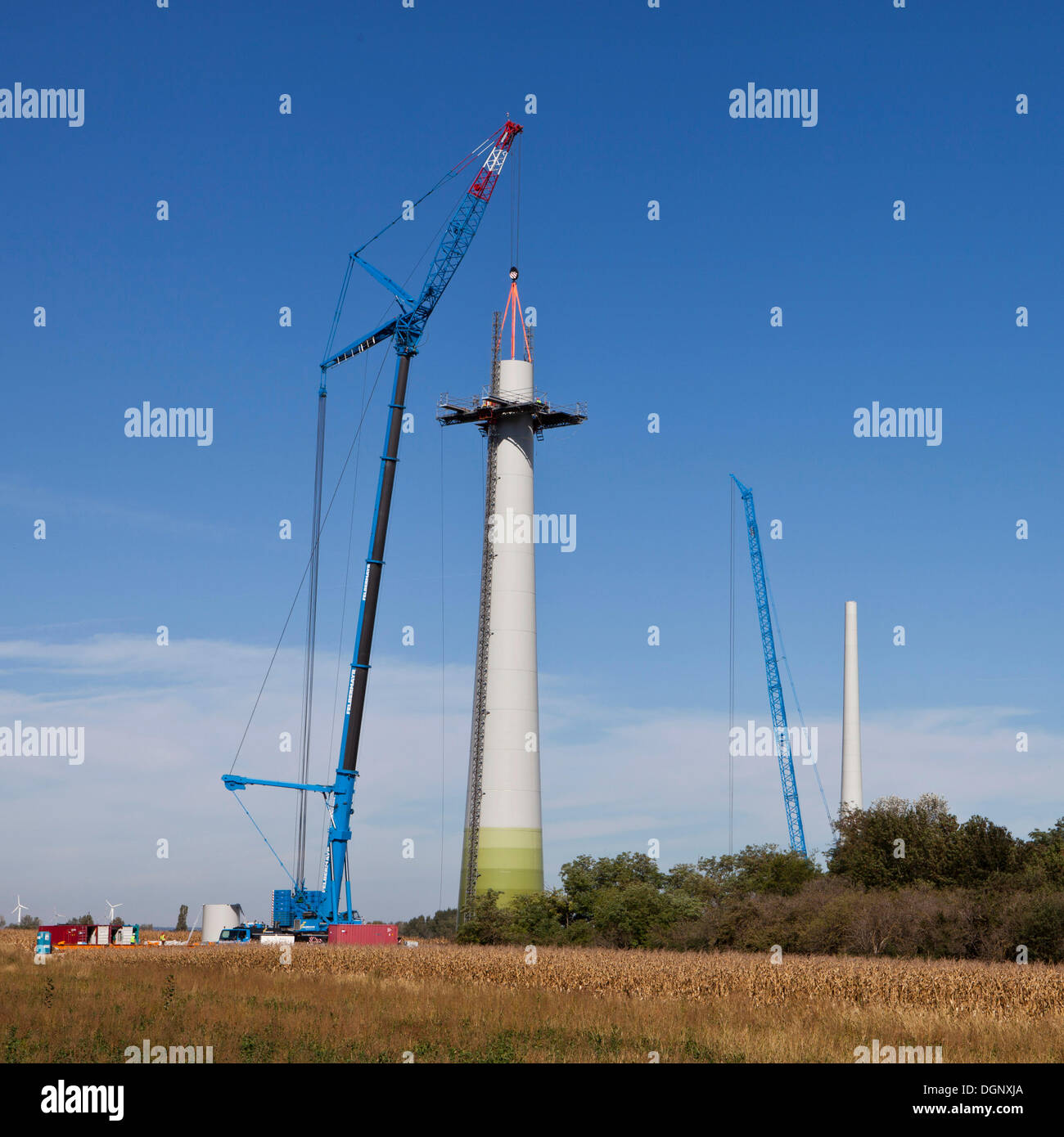 Construction of a wind turbine, type Enercon E82, Grosshofen wind farm, Marchfeld, Lower Austria, Austria, Europe Stock Photo