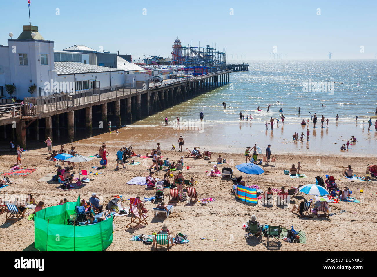 England, East Anglia, Essex, Clacton-on-Sea, Beach and Pier Stock Photo