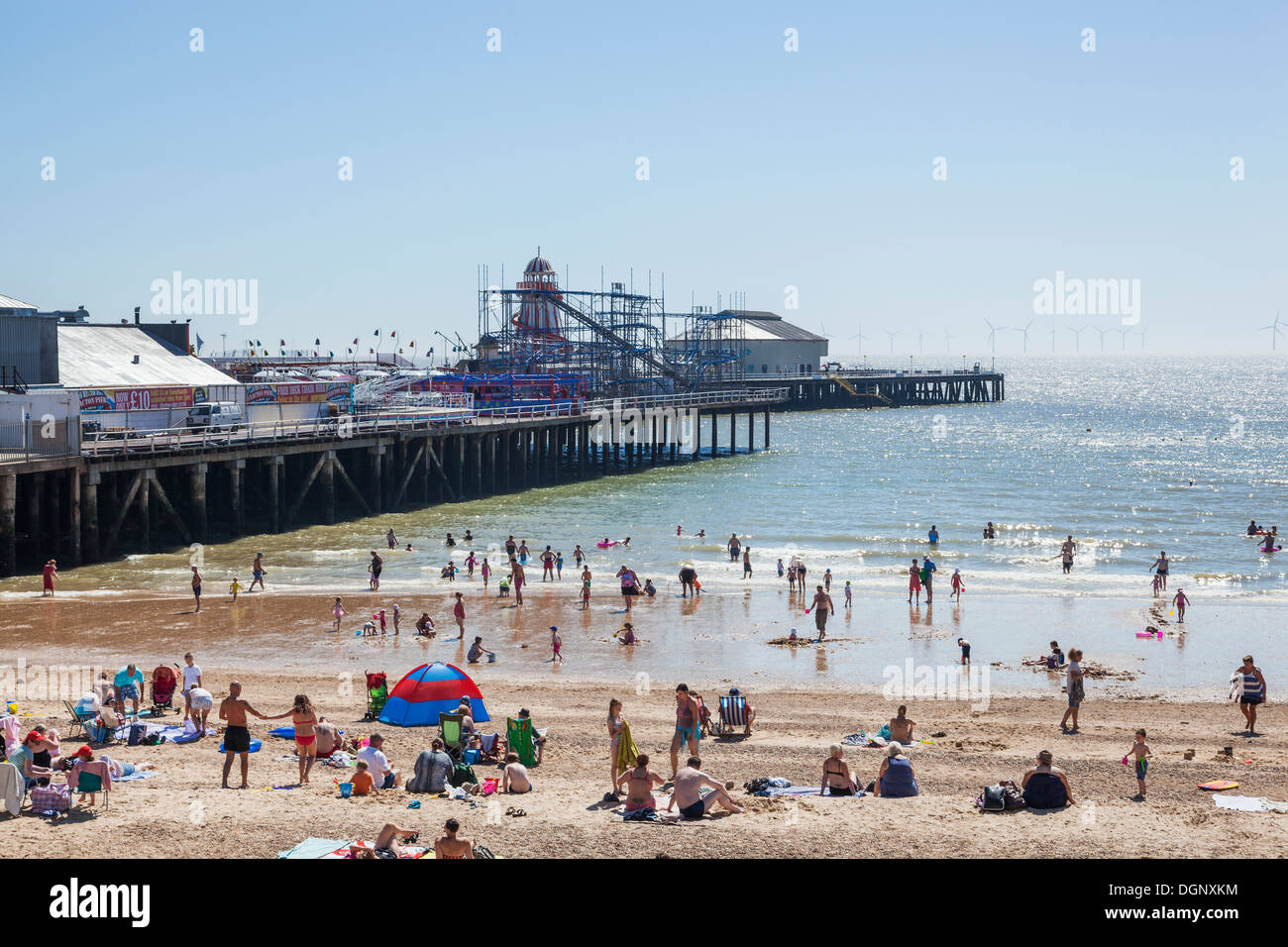 England, East Anglia, Essex, Clacton-on-Sea, Beach and Pier Stock Photo