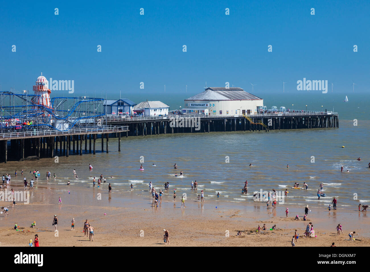 England, East Anglia, Essex, ClactononSea, Beach and Pier Stock Photo