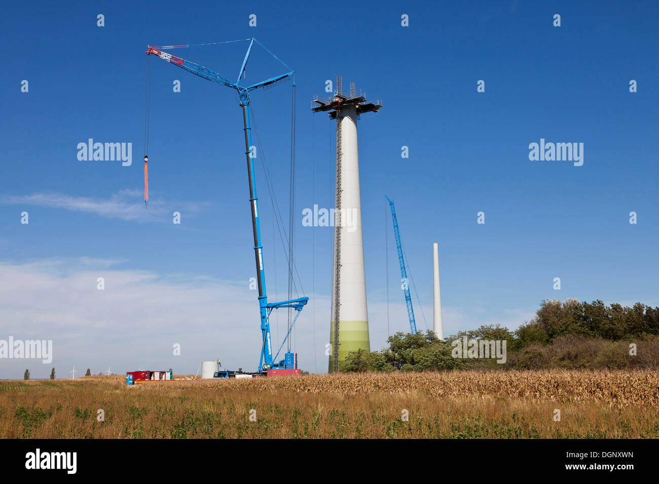 Construction of an Enercon E82 wind turbine, Windpark Grosshofen wind farm, Marchfeld, Lower Austria, Austria, Europe Stock Photo