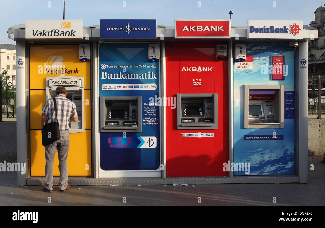Istanbul Turkey Man On A Bank Terminal Stock Photo 61950840 Alamy