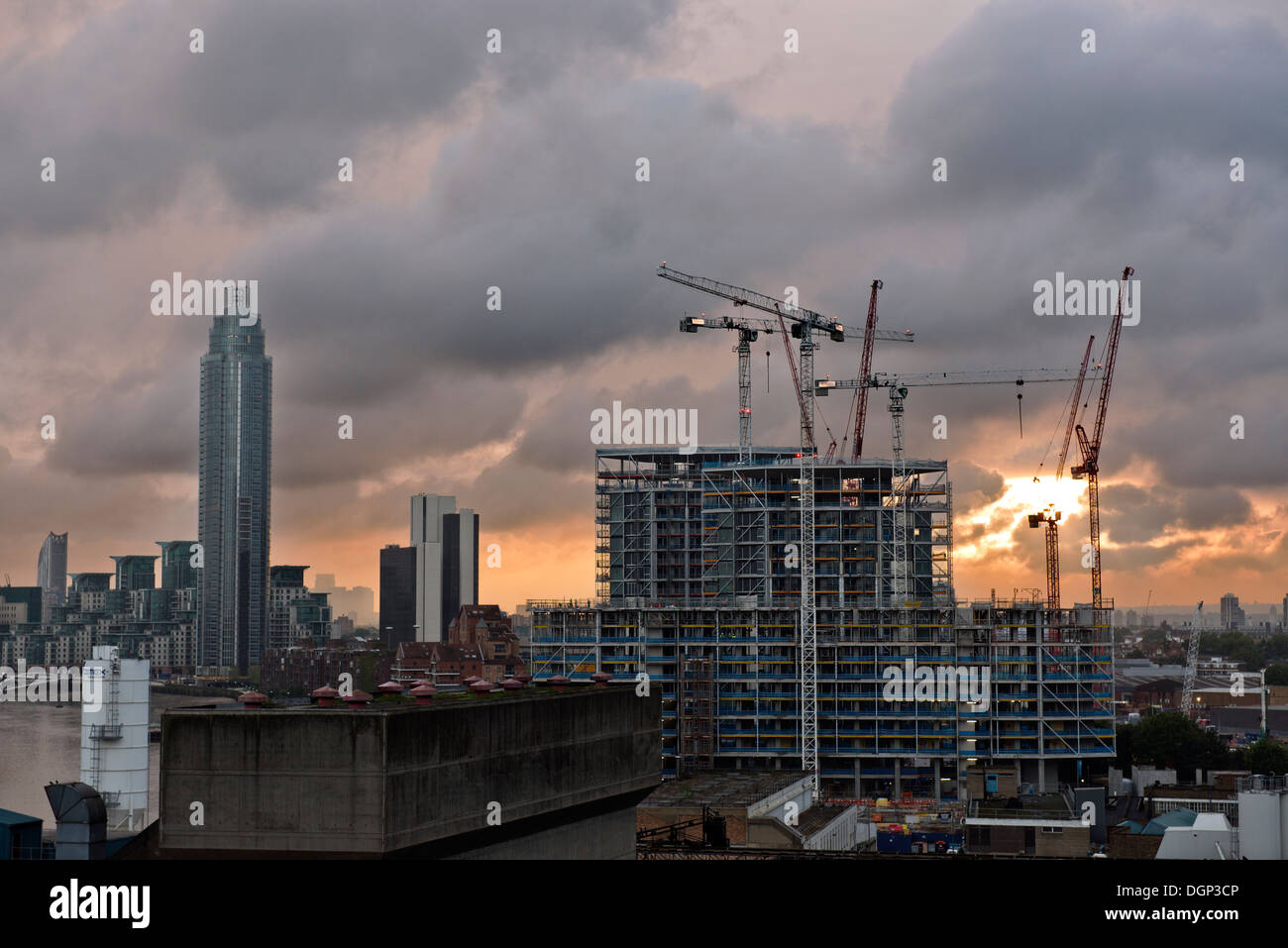 The ever changing London skyline, image taken on top of Battersea Power Station's roof as dawn was breaking Stock Photo