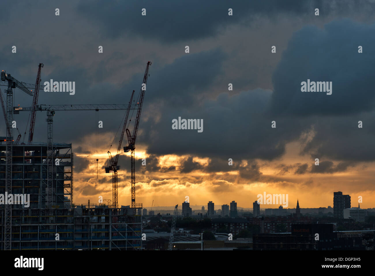 The ever changing London skyline, image taken on top of Battersea Power Station's roof as dawn was breaking. Stock Photo