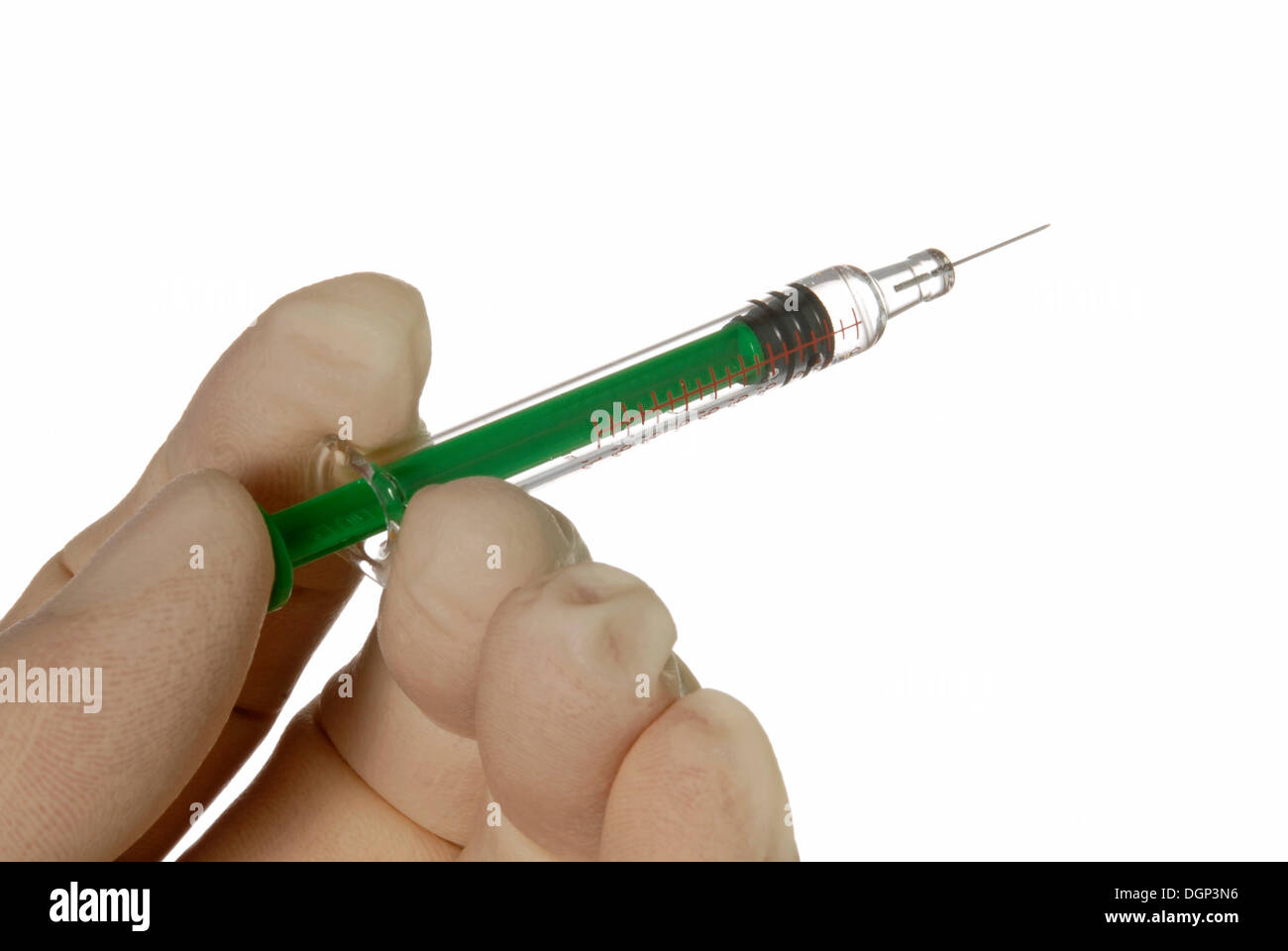 Male hands with insulin syringe Stock Photo