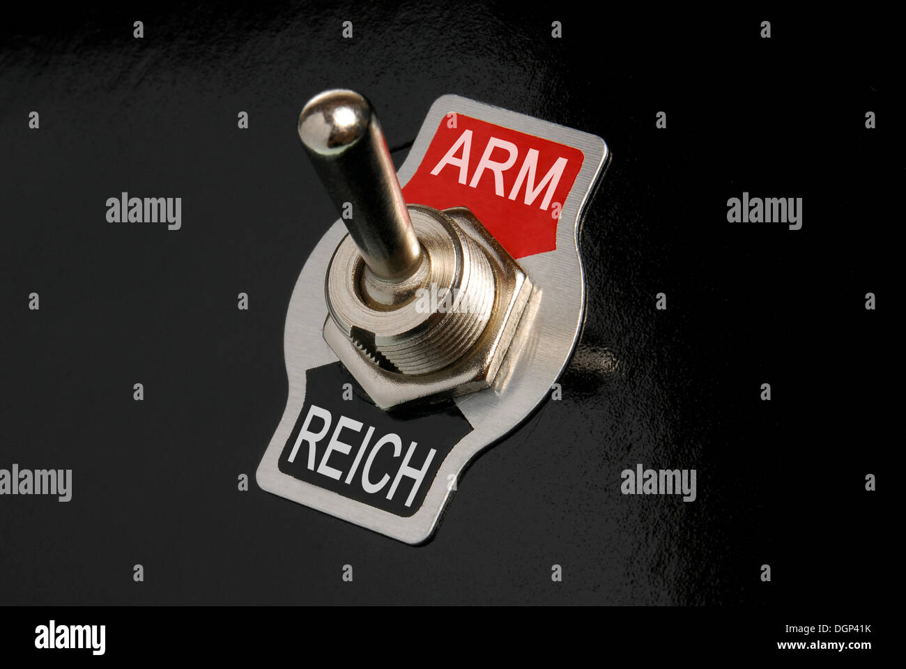 Toggle switch, labelled Reich and Arm, German for rich and poor, symbolic image Stock Photo