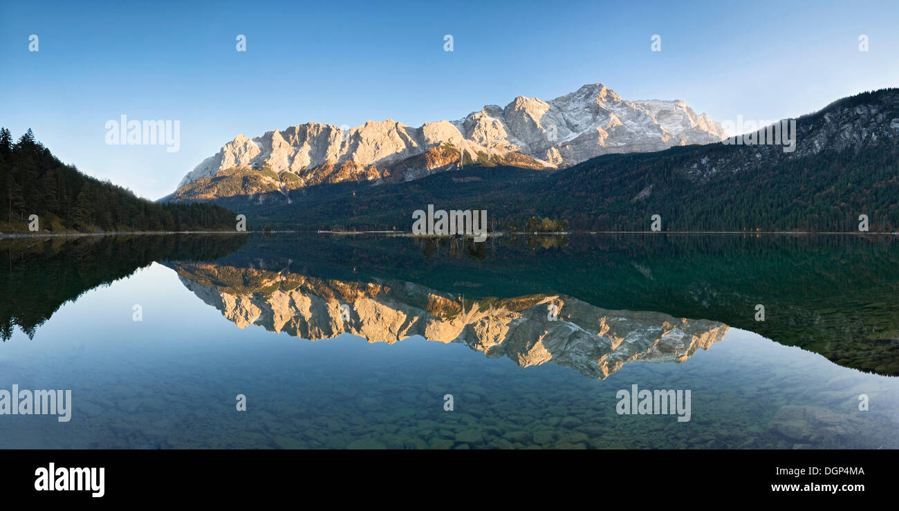 Zugspitze is reflected in lake eibsee hi-res stock photography and ...