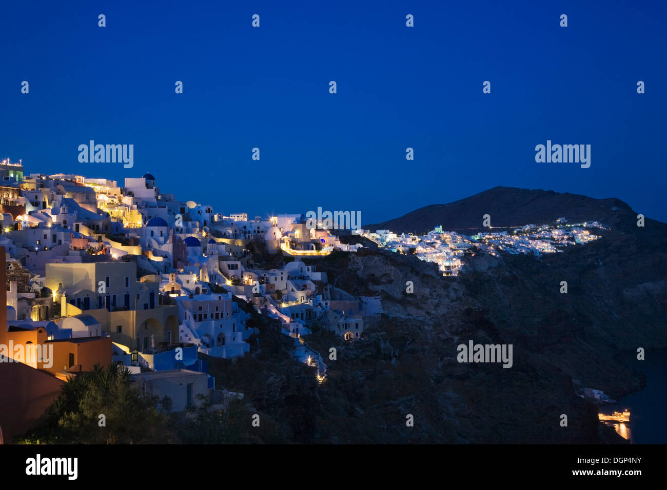 Oia at night, Santorini, Cyclades, Greece, Europe Stock Photo