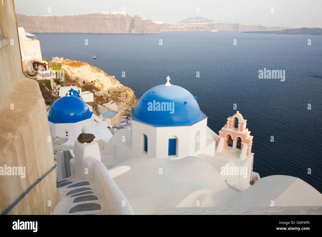 Church with blue cupolas, Oia, Santorini, Cyclades, Greece, Europe Stock Photo