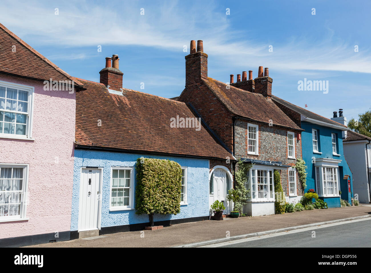 England, Hampshire, Portchester, Row of Historic Colourful Houses Stock Photo