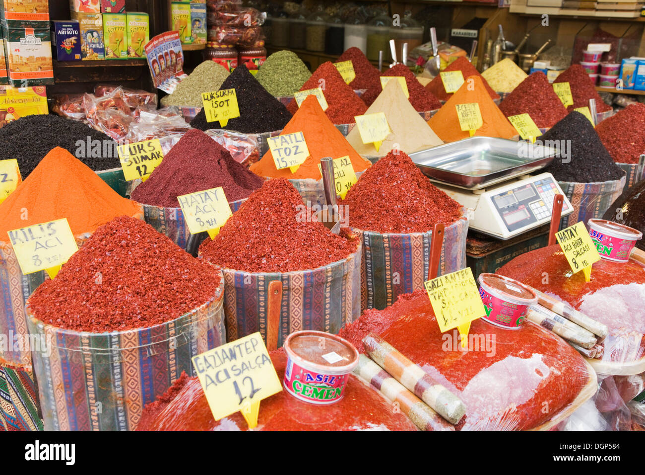 Spices at the Egyptian Bazaar, Istanbul, Turkey Stock Photo