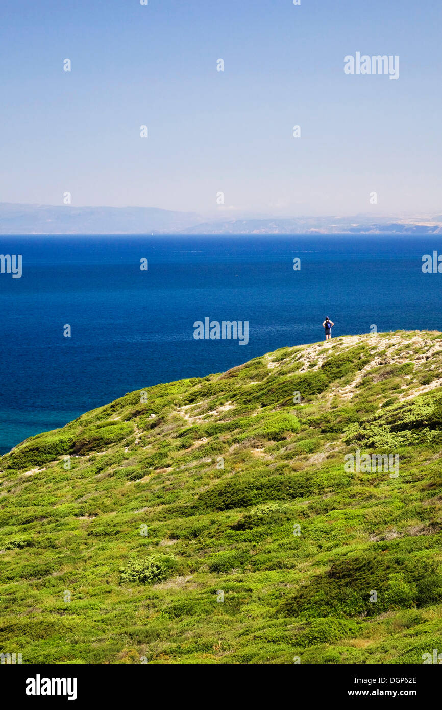 Hiker on Cappu Manu in the west of Sardinia, Arborea Province, Sardinia, Italy, Europe Stock Photo