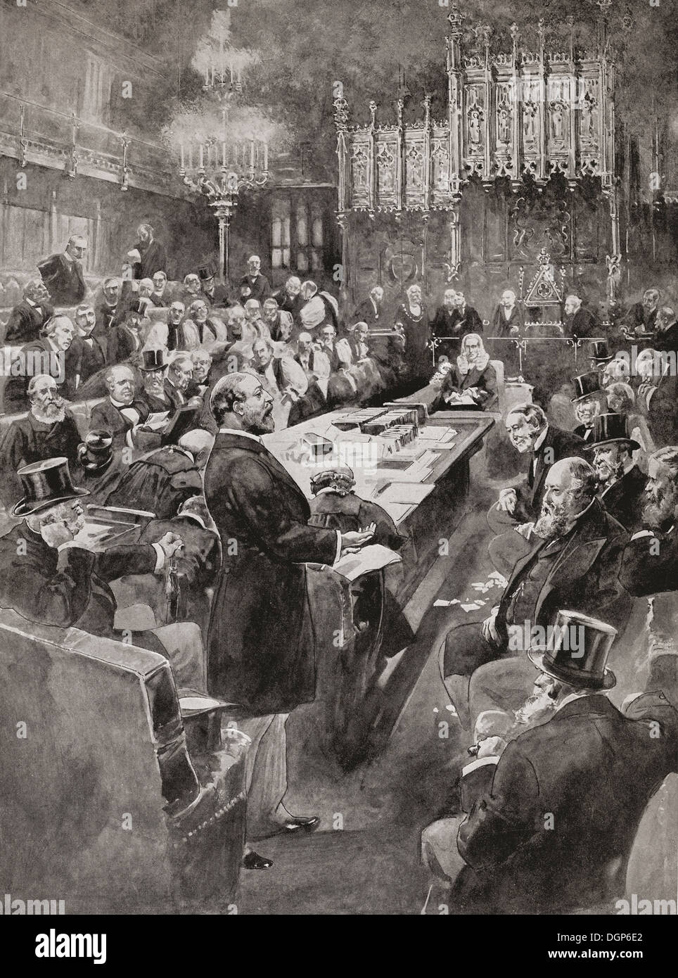 Albert Edward Prince of Wales, future King Edward VII , 1841 – 1910, delivering his only speech in the House of Lords in 1884. Stock Photo