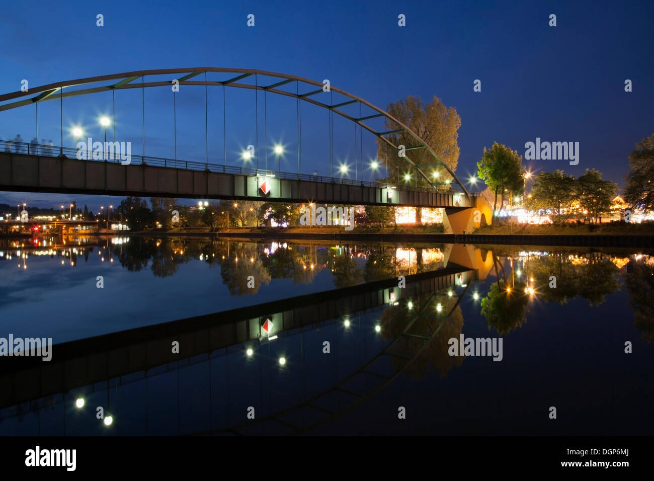 King Charles Bridge over the Neckar River to the Spring Festival at the Cannstatter Wasen, Stuttgart Beer Festival, Stuttgart Stock Photo