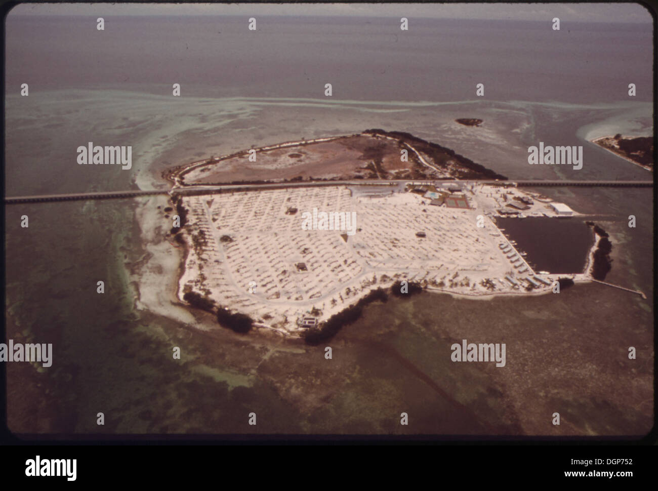 This photograph shows Sunshine Key, one of the Lower Florida Keys, where biologist Rachel Carson camped while conducting research for her influential book 'The Edge of the Sea,' highlighting the area's ecological significance. Stock Photo
