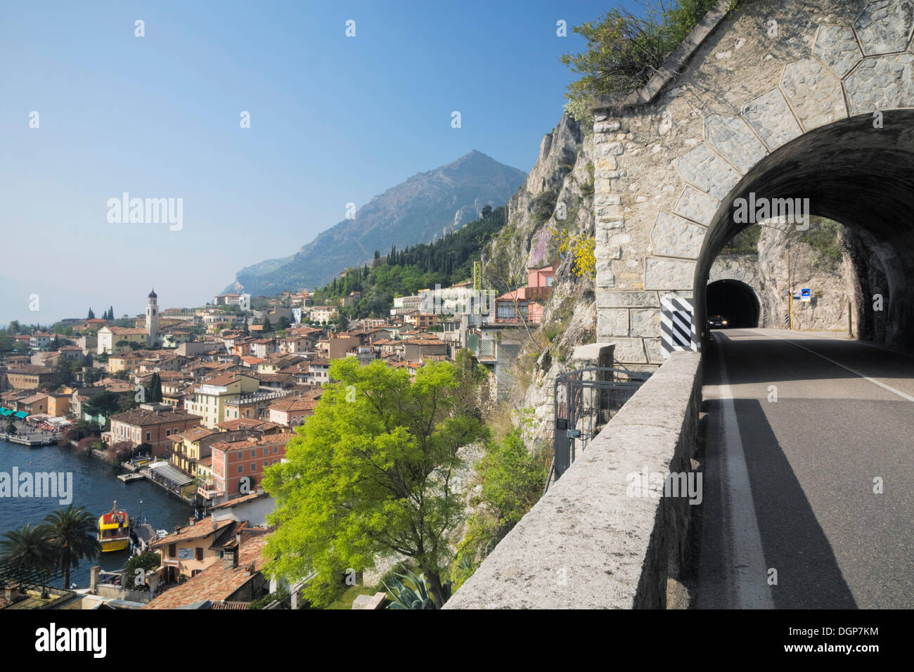 Western shore road above Limone, Lake Garda, Lombardy, Italy, Europe Stock Photo