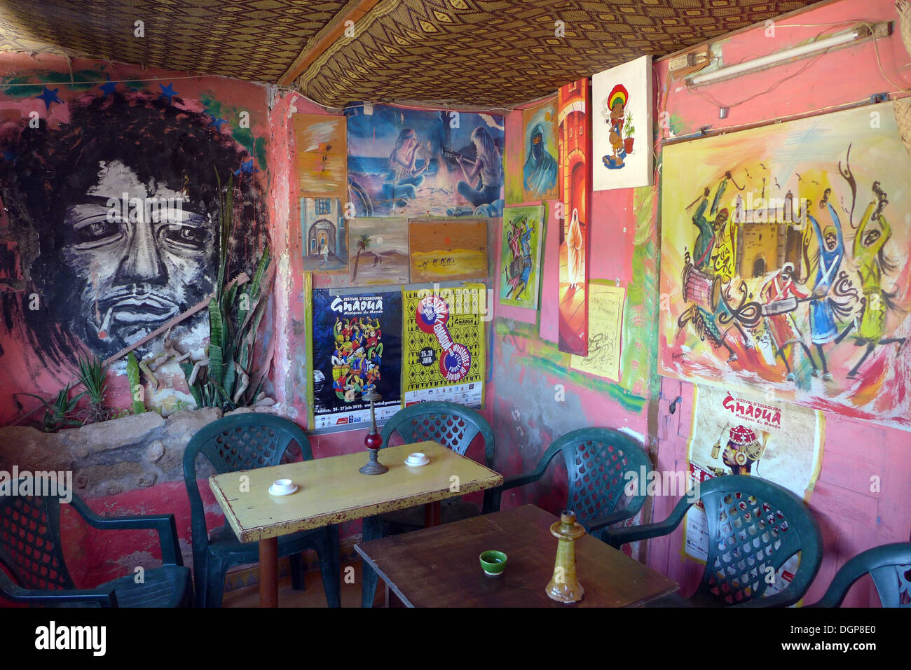 Morocco - Essaouira Cafe frequented by Jimi Hendrix in the 1960s, at Diabat. Stock Photo