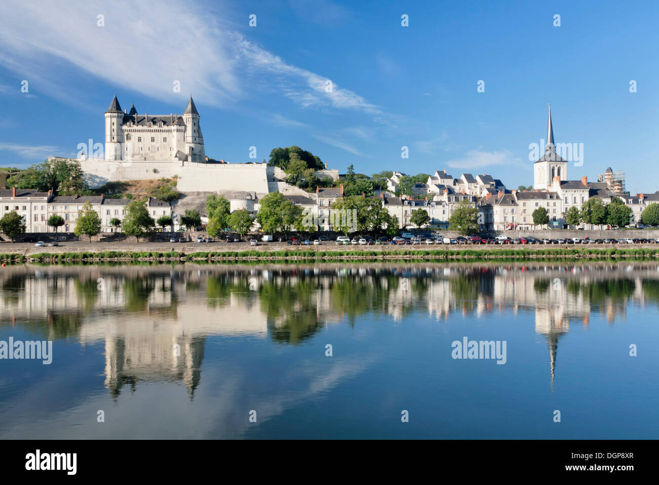 City view with castle and church of Saint Pierre, Saumur, Department Maine-et-Loire, Region Pays de la Loire, France, Europe Stock Photo