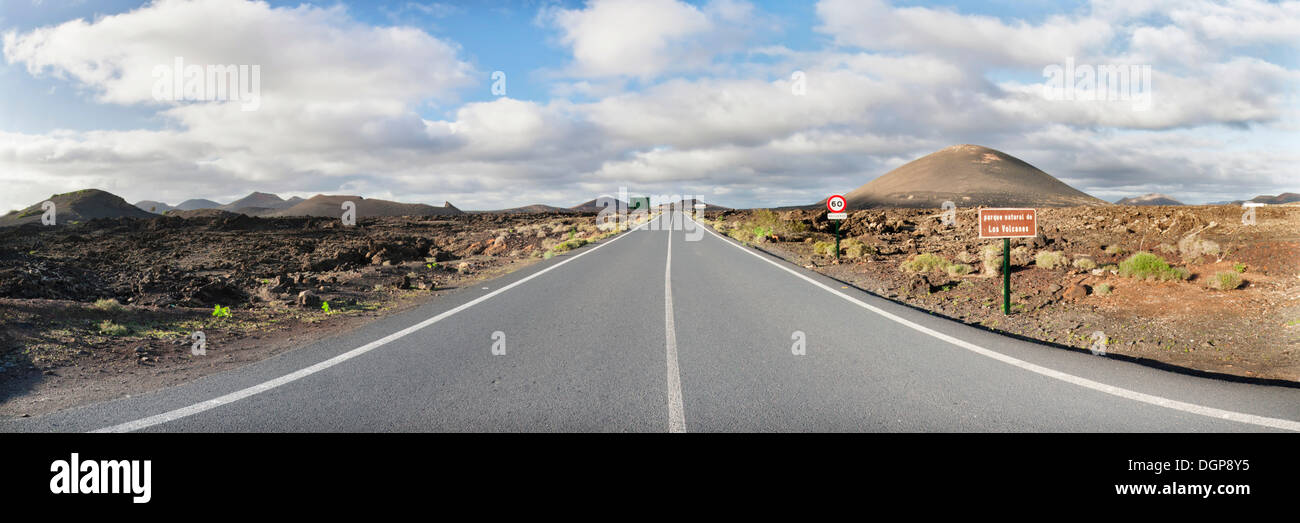Road through the Parque Natural de los Volcanos, Lanzarote, Canary Islands, Spain, Europe Stock Photo