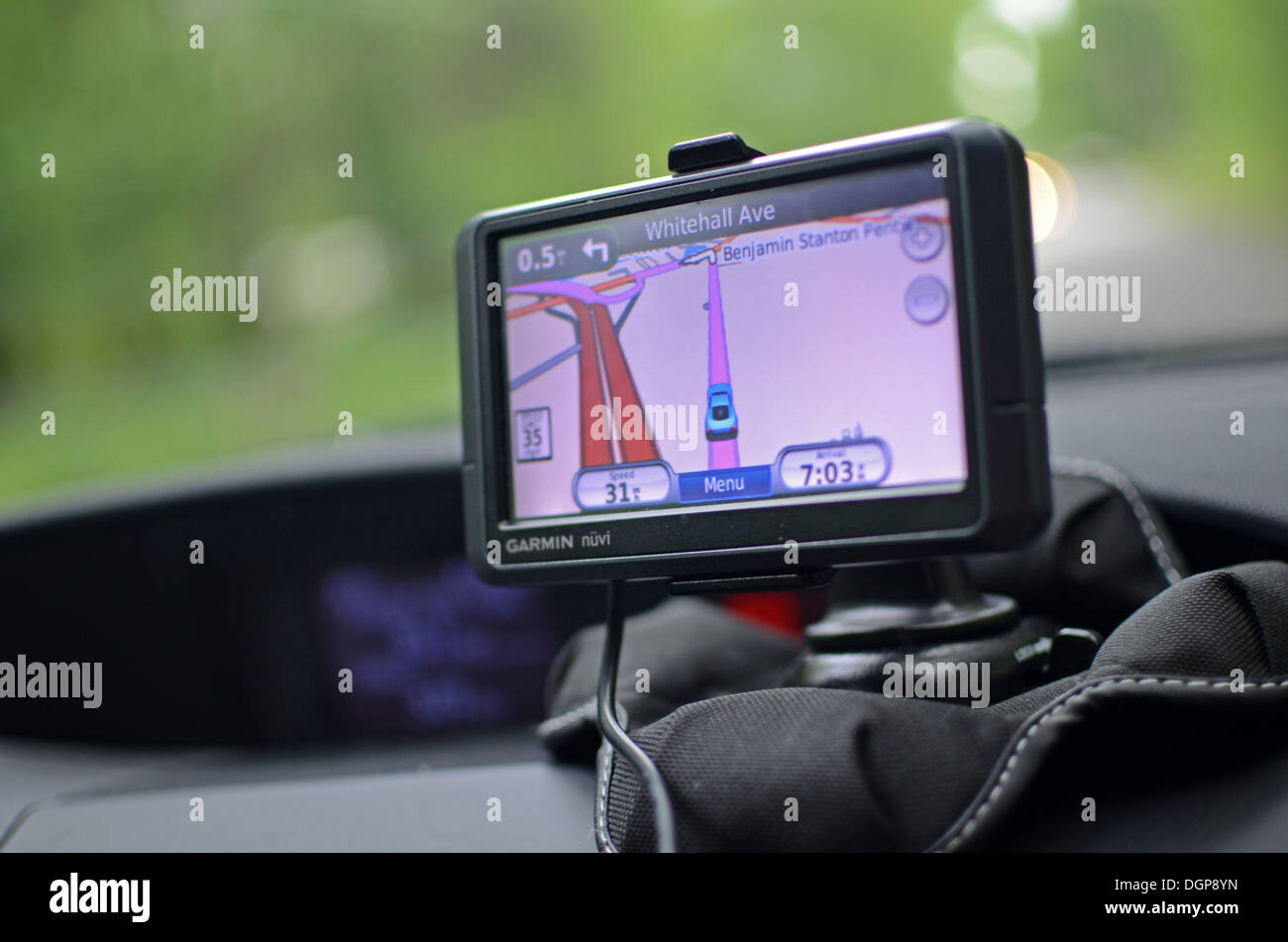 GPS device working inside a car Stock Photo