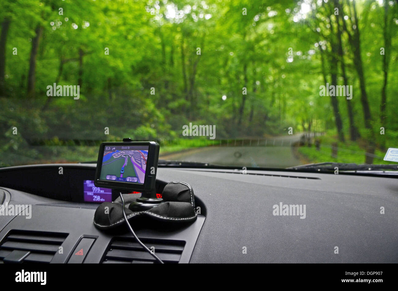 GPS device working inside a car Stock Photo