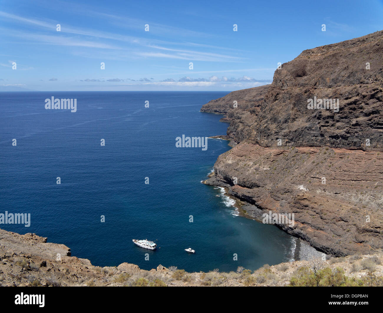 Tina excursion boat off Playa La Cantera beach, Alajeró, La Gomera, Canary Islands, Spain, Europe Stock Photo