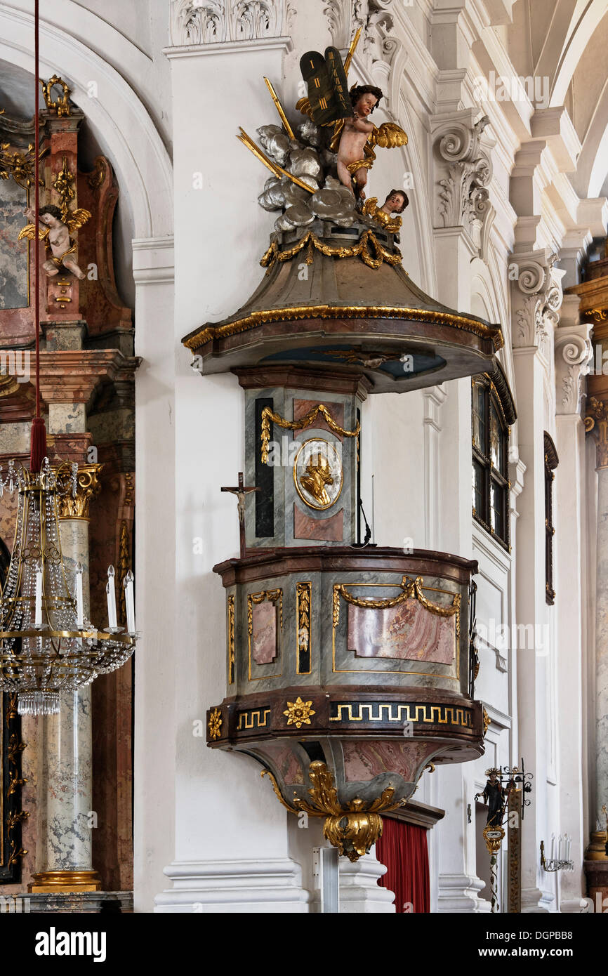 Pulpit, Catholic parish church of the Assumption, Mattighofen, Innviertel region, Upper Austria, Austria, Europe, PublicGround Stock Photo