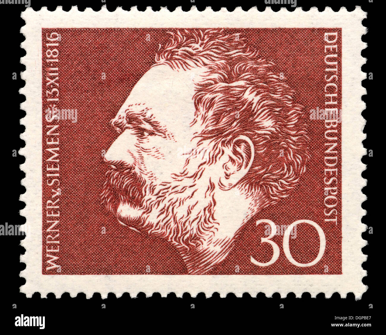 German postage stamp - Ernst Werner von Siemens (1816 – 1892) German inventor and industrialist Stock Photo
