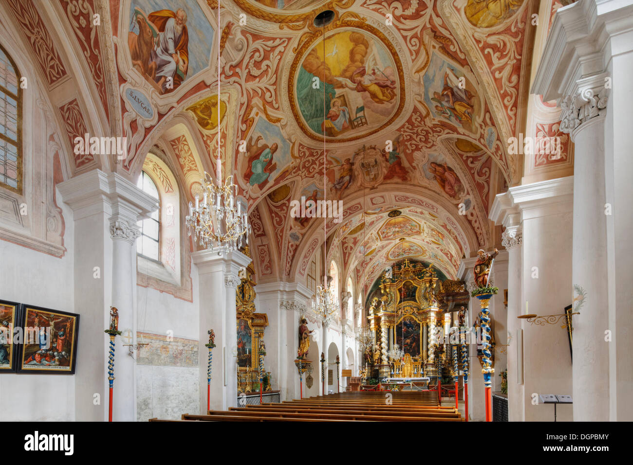 Frescoes by Giovanni Carlone, Parish Church of Mariae Himmelfahrt, Pfarrkirchen im Muehlkreis, Muehlviertel region Stock Photo