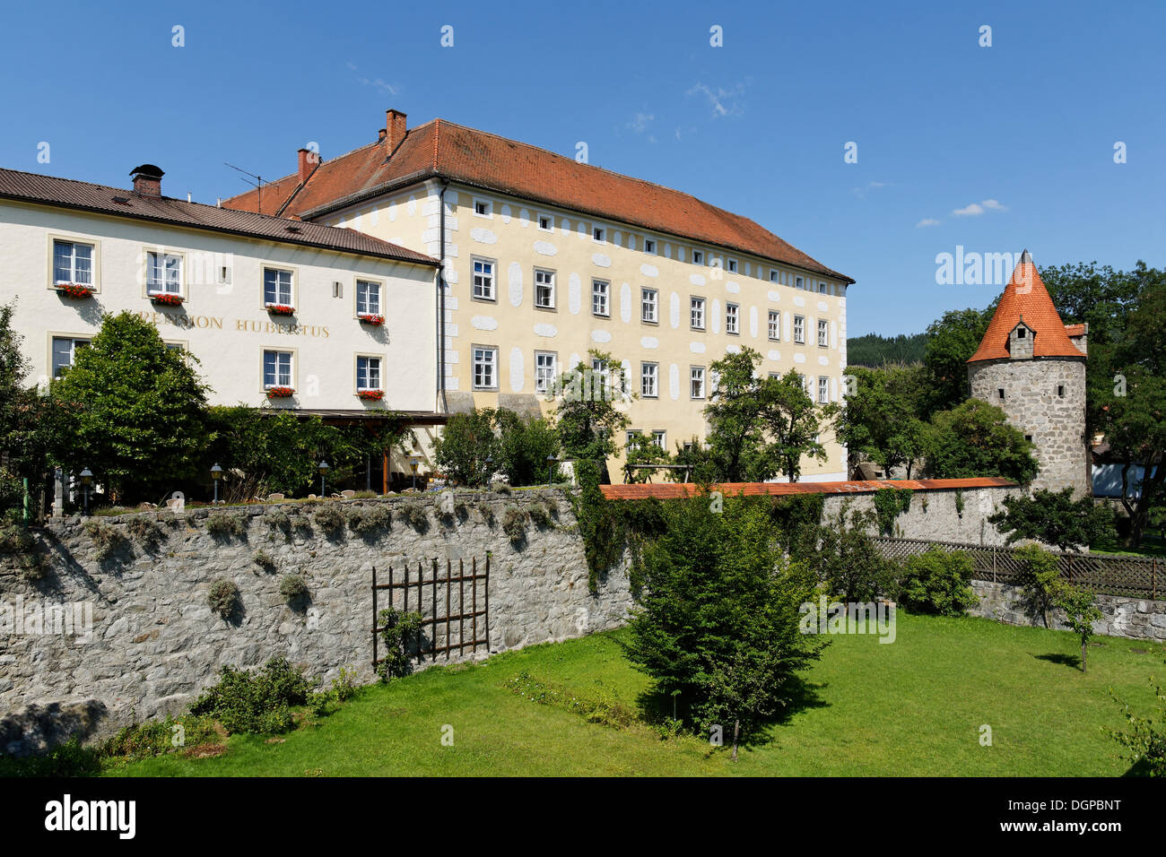 City wall with Dechanthofturm tower, Freistadt, Muehlviertel region, Upper Austria, Austria, Europe, PublicGround Stock Photo