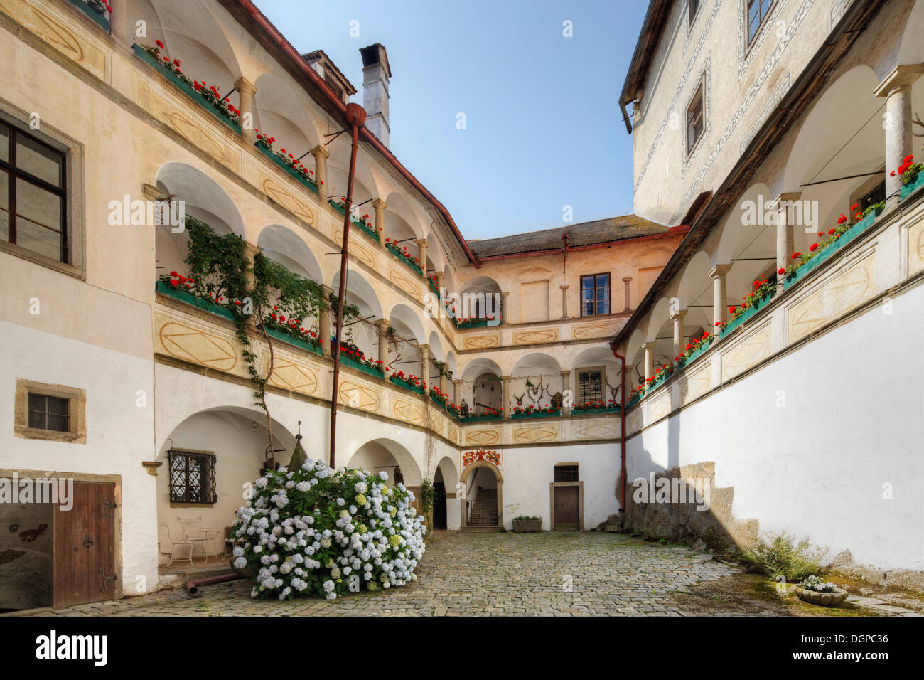 Arcades, courtyard, Burg Clam Castle, Klam, Muehlviertel region, Upper Austria, Austria, Europe Stock Photo