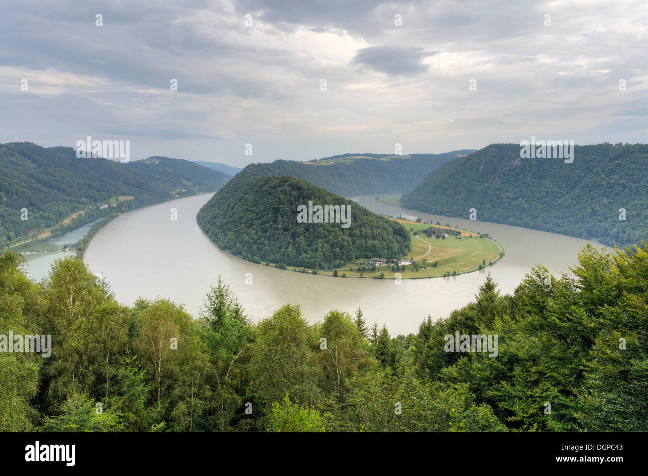 Danube River at the Schloegen Loop, municipality of Haibach ob der Donau, Hausruckviertel region, Upper Austria, Austria, Europe Stock Photo