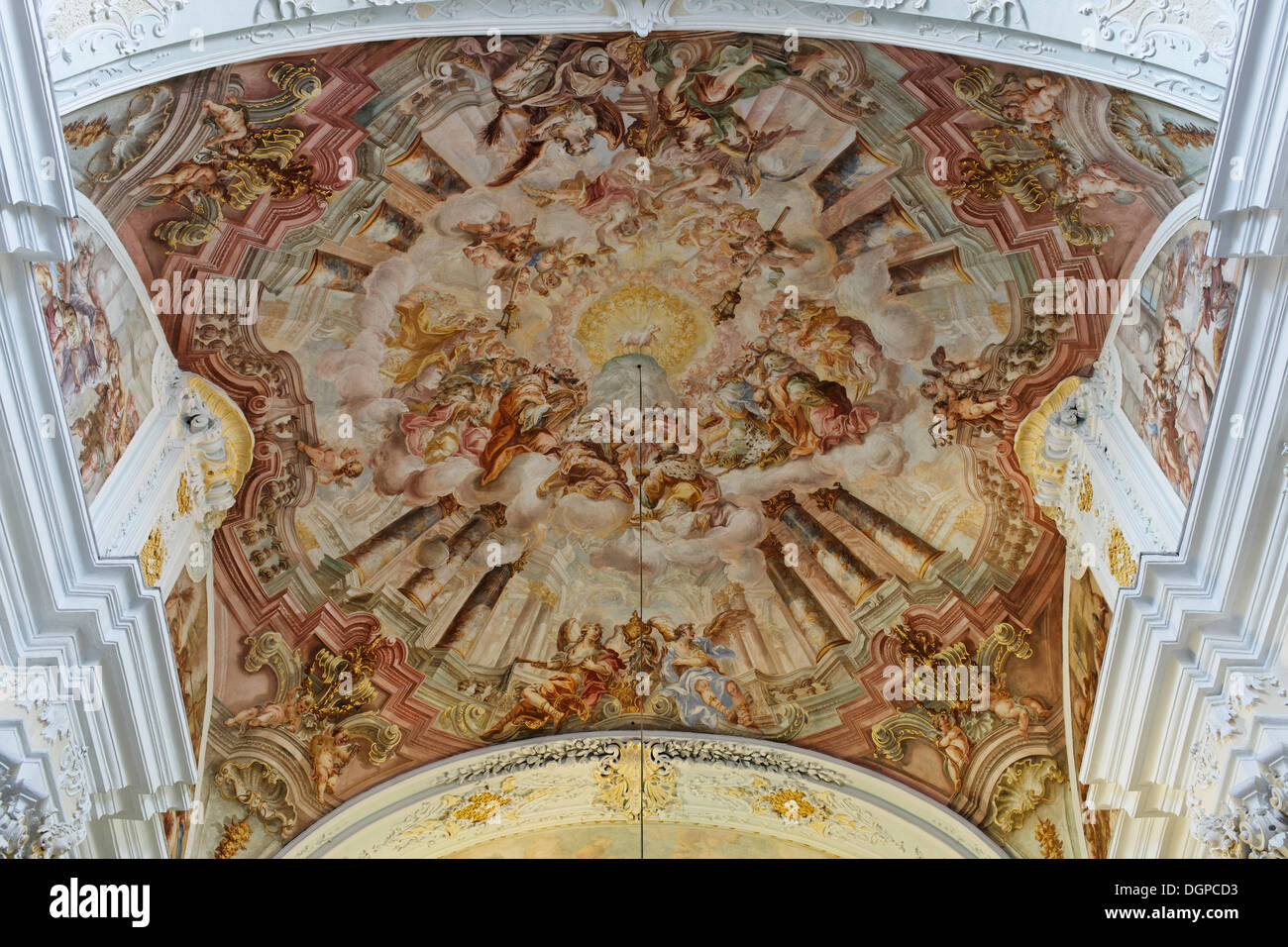 Ceiling fresko Lamb of God in the presbytery by Wolfgang Andreas Heindl, Parish Church of St. George, Pfarrkirchen bei Bad Hall Stock Photo