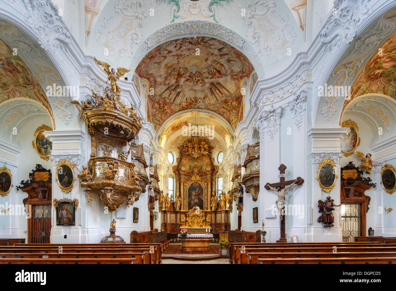 Parish Church of St. George with frescoes by Wolfgang Andreas Heindl, Pfarrkirchen bei Bad Hall, Traunviertel district Stock Photo