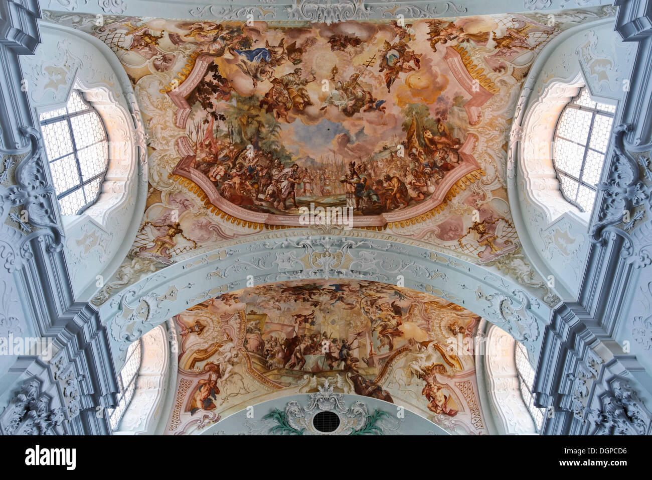 Ceiling frescoes by Wolfgang Andreas Heindl, Parish Church of St. George, Pfarrkirchen bei Bad Hall, Traunviertel district Stock Photo