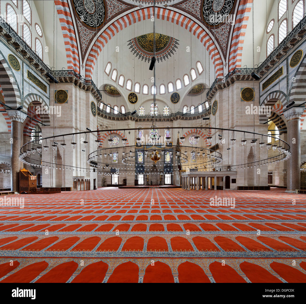 Prayer rugs at the Süleymaniye Mosque, Istanbul, european side, Turkey, Europe Stock Photo