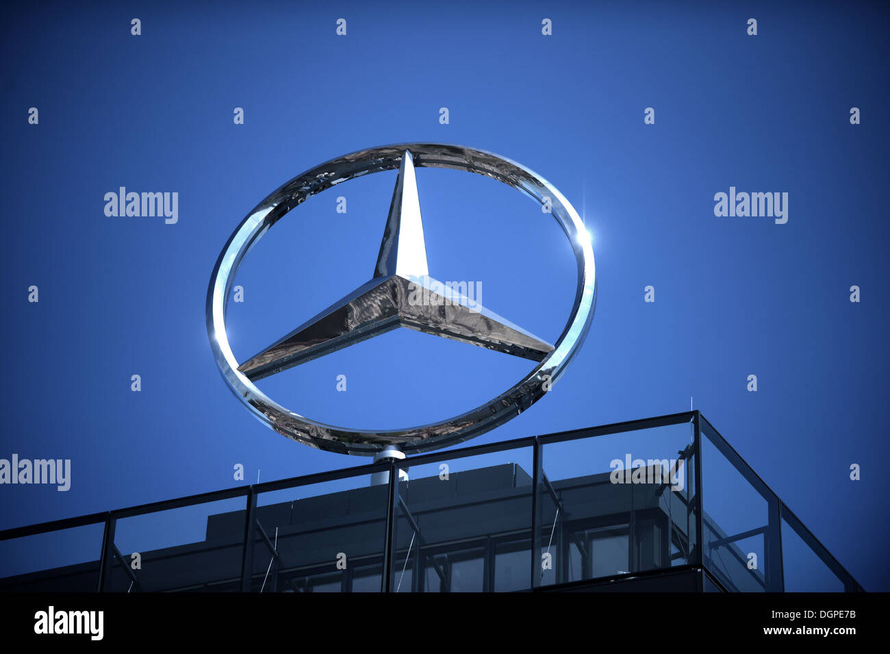 Berlin, Germany, the Mercedes star on the new Mercedes-Benz Stock Photo