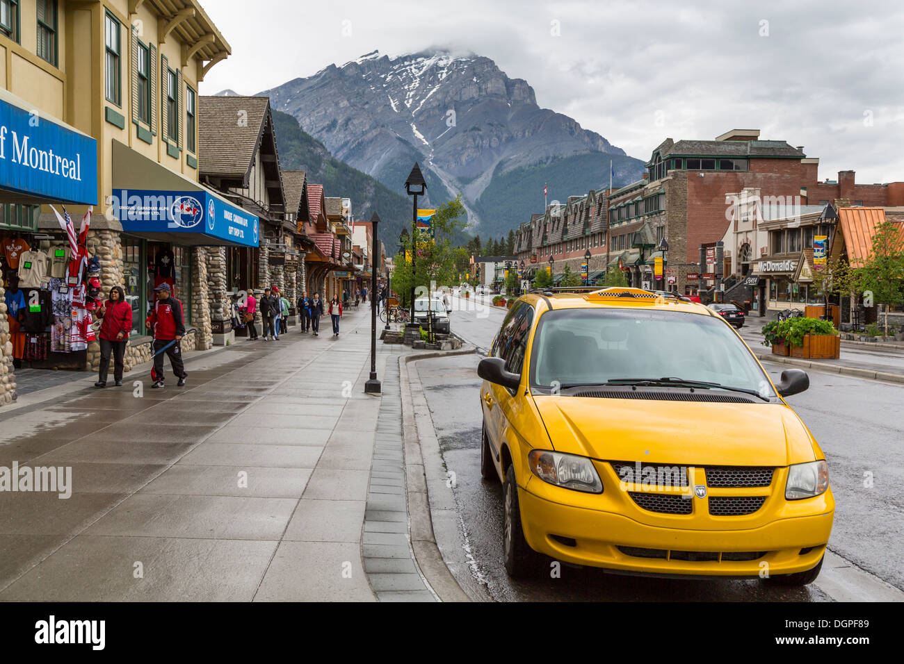 Main street with yellow taxi in Banff, Alberta, Canada Stock Photo Alamy