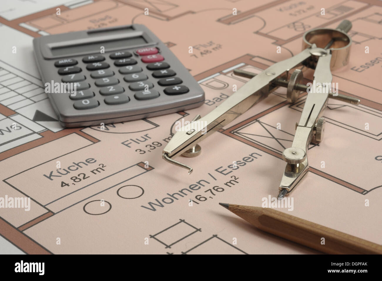 architecture planning with calculator Stock Photo