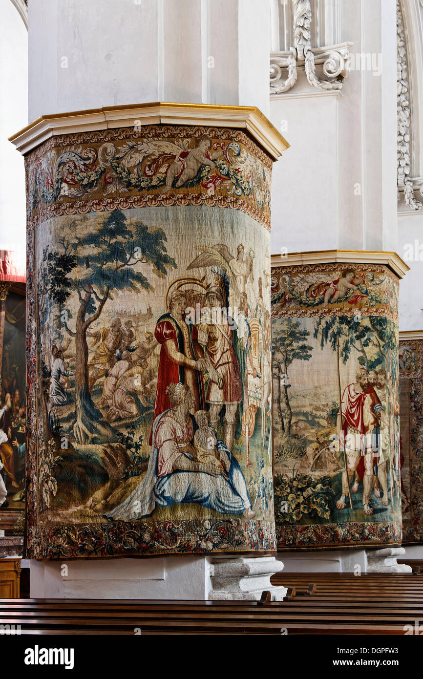 Tapestries in the abbey church, Kremsmuenster Abbey, Traunviertel region, Upper Austria, Austria, Europe Stock Photo