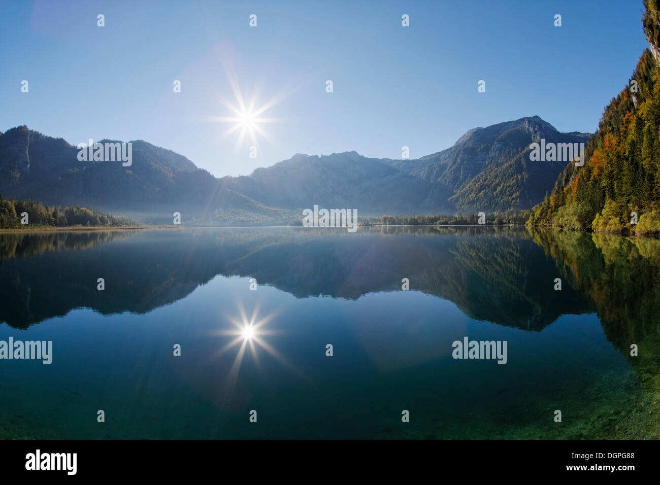 Early morning on lake Offensee, Ebensee, Salzkammergut region, Totes Gebirge mountains, Upper Austria, Austria, Europe Stock Photo
