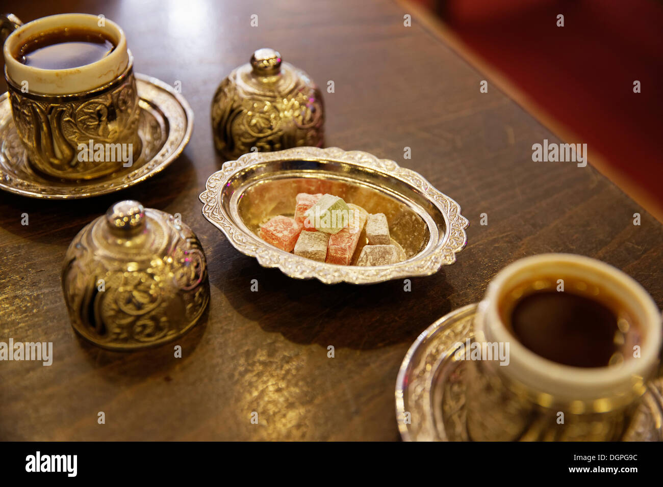 Turkish delight and mocha, Old City Sultanahmet, Istanbul, Turkey, Europe Stock Photo