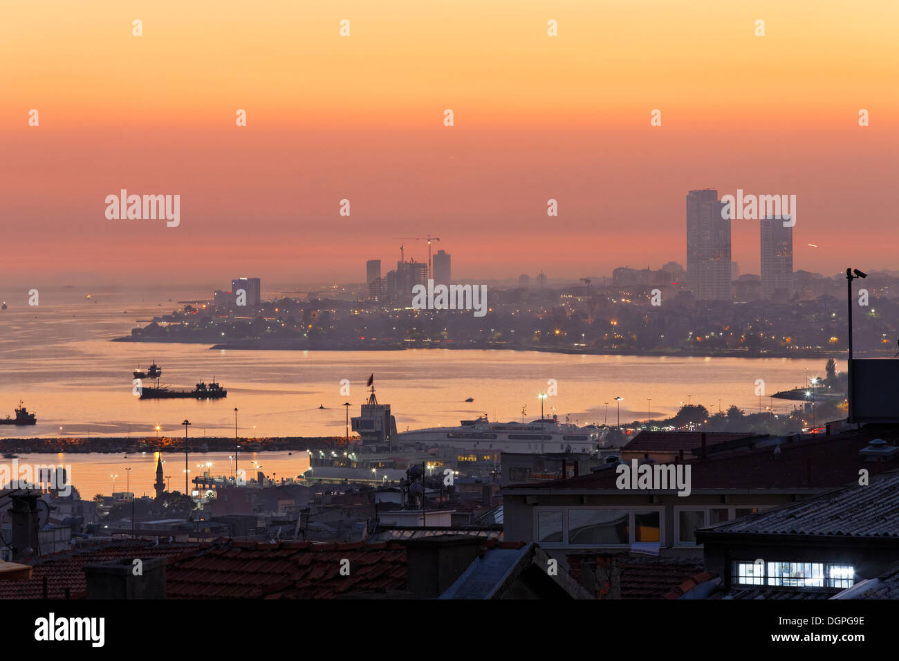 Evening mood on the shore of the Marmara Sea, view from Old City Sultanahmet, Istanbul, Turkey, Europe Stock Photo