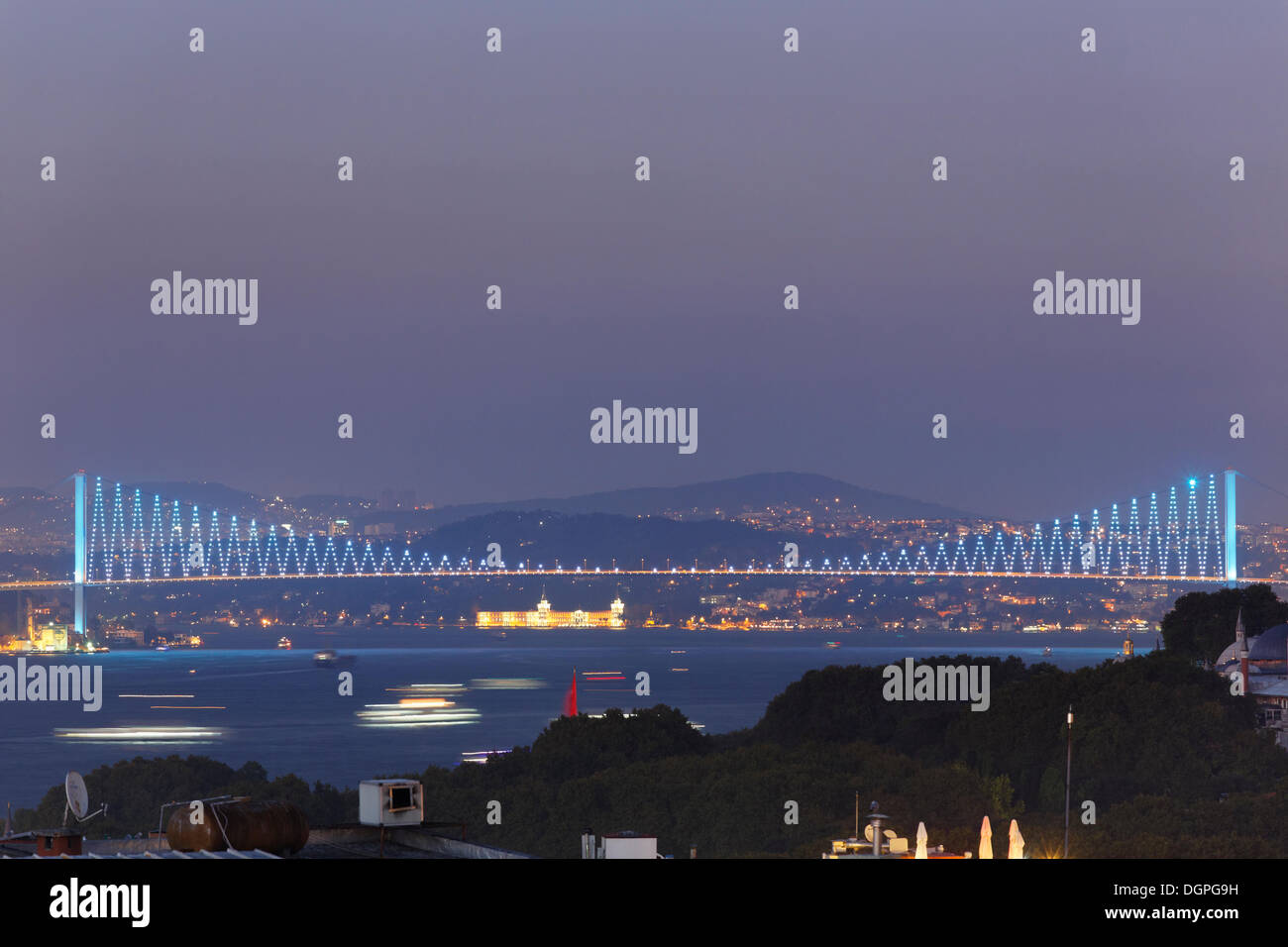 First Bosphorus Bridge, view from Old City Sultanahmet, Istanbul, Turkey, Europe Stock Photo
